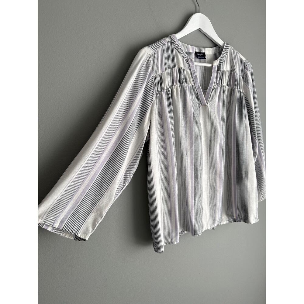 Splendid Striped Peasant Blouse Size M Rayon Linen V-Neck Boho Coastal Top - Picture 4 of 6